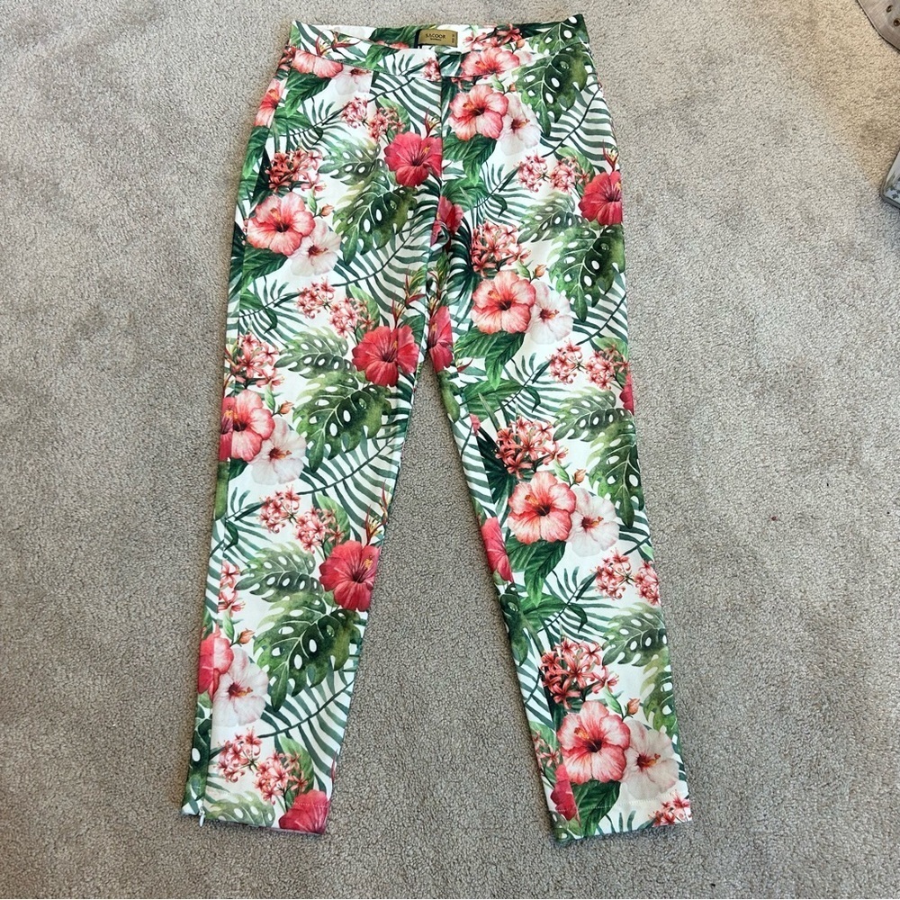 Sacoor Brothers pink green floral flower tropical ankle pants Sz 38 NWT - Picture 3 of 12